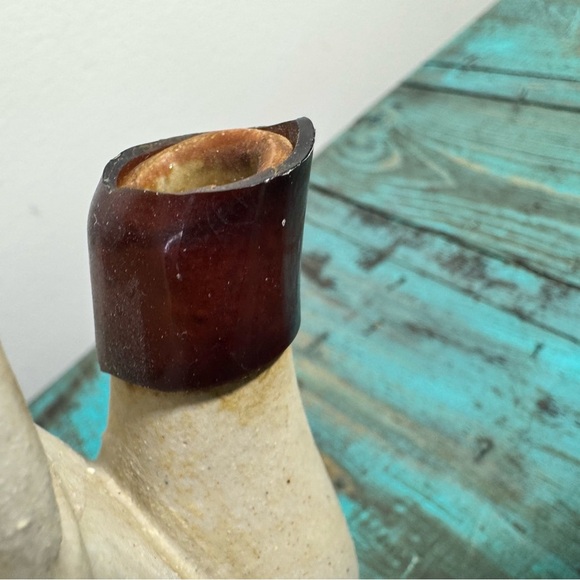 Rare Vintage Owl Teapot Stoneware w/Rattan Handle Wooden Lid - Picture 5 of 11